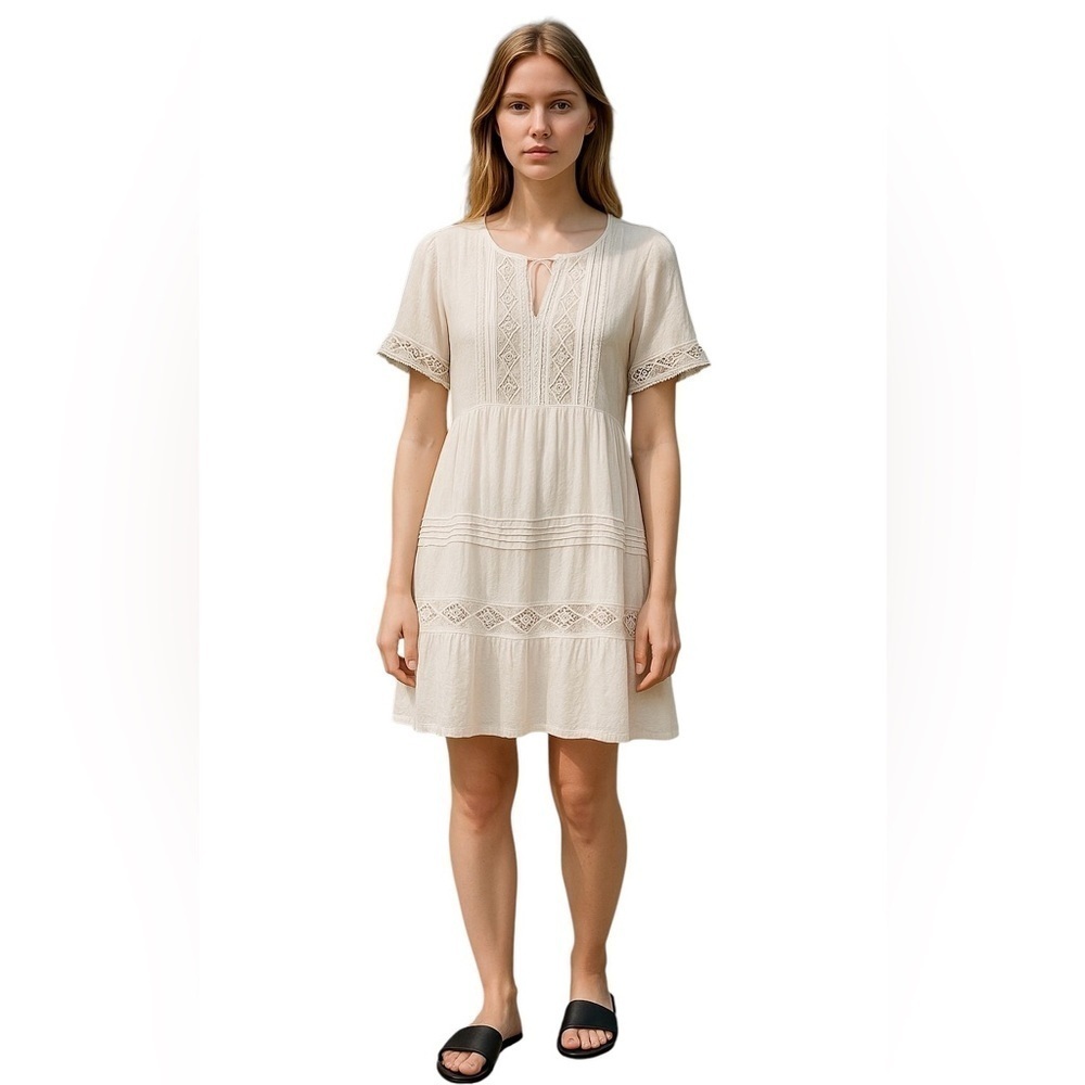 Knox Rose Cream Mini Dress Size L Cottagecore Boho Chic Embroidered Ethereal
